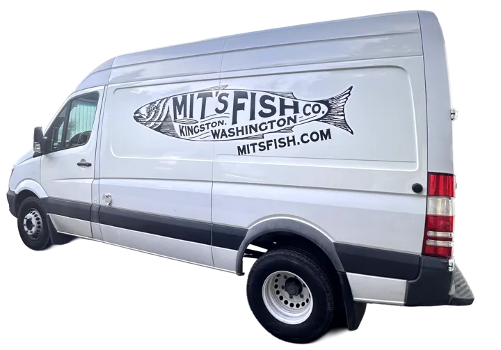 Mit's Fish Co. van at a pickup event